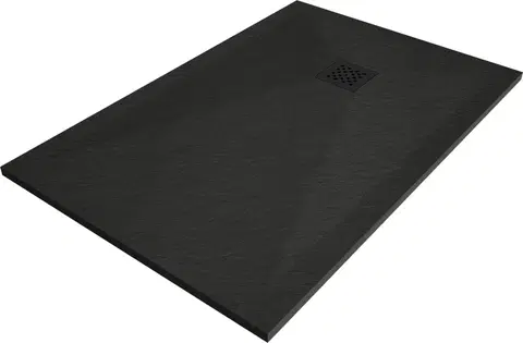 Vane MEXEN/S - Stone+ obdĺžniková sprchová vanička 100 x 70, čierna, mriežka čierna 44707010-B