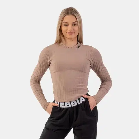 Tričká a tielka NEBBIADámske tričko Ribbed Long Sleeve Top Organic Cotton Brown  S
