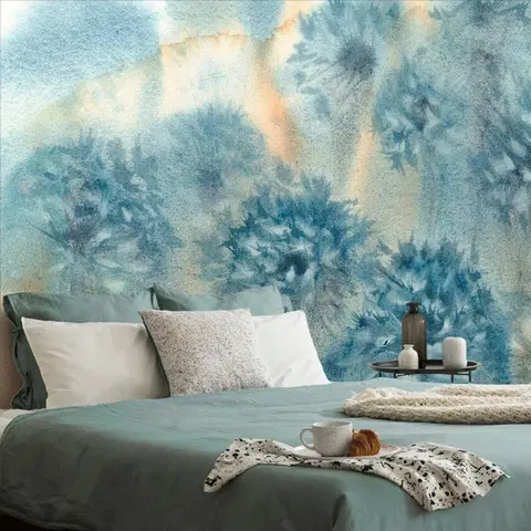Abstraktné tapety Tapeta modrá púpava v akvarelovom prevedení
