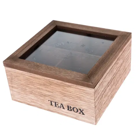 Príslušenstvo pre prípravu čaju a kávy Drevený box na čajové vrecká TEA, 16 x 16 x 8 cm