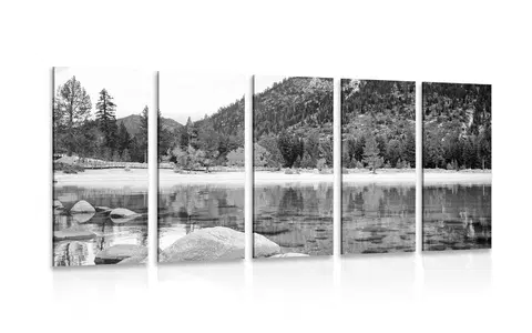 Čiernobiele obrazy 5-dielny obraz jazero v nádhernej prírode v čiernobielom prevedení