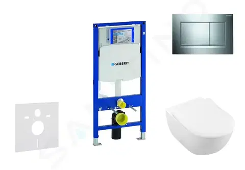 Záchody GEBERIT - Duofix Modul na závesné WC s tlačidlom Sigma30, lesklý chróm/chróm mat + Villeroy Boch - WC a doska, DirectFlush, SoftClose, CeramicPlus 111.300.00.5 NI6