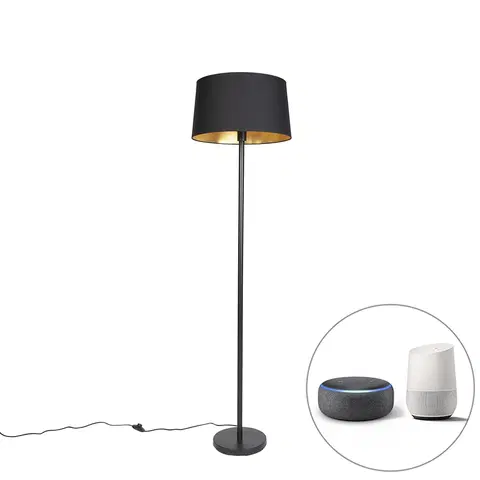 Stojace lampy Inteligentná stojaca lampa čierna s čiernym tienidlom 45 cm vrátane Wifi A60 - Simplo