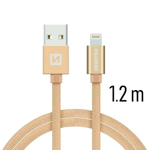 USB káble Dátový kábel Swissten textilný s Lightning konektorom a podporou rýchlonabíjania, Gold 71523204