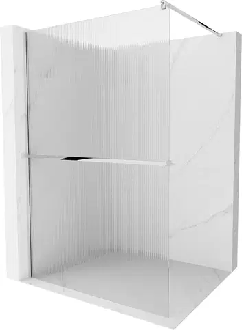 Sprchové dvere MEXEN/S - Kioto+ Sprchová zástena WALK-IN s poličkou a držiakom uterákov 80 x 200, prúžky 8 mm, chróm 800-080-121-01-09