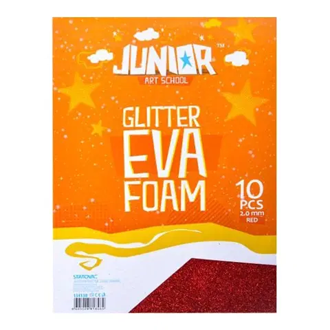 Kreatívne a výtvarné hračky JUNIOR-ST - Dekoračná pena A4 EVA Glitter červená 2,0 mm, sada 10 ks