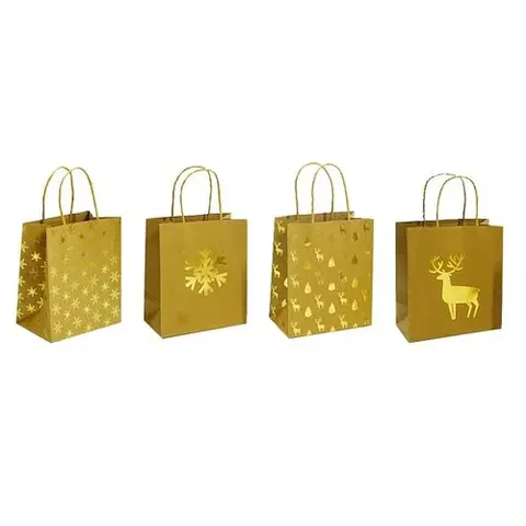 Hračky Sada vianočných darčekových tašiek 4 ks, zlatá, 24 x 31 x 12 cm