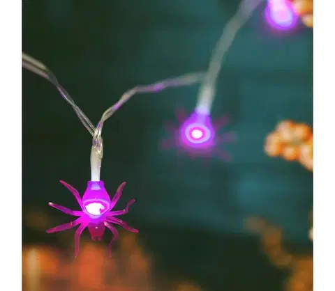 Vianočné dekorácie  LED Dekoračná reťaz HALLOWEEN 10xLED/2xAA 1,65m pavúky 