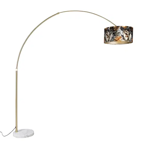 Oblúkové lampy Oblúková lampa mosadz s tienidlom kvetinový vzor 50 cm - XXL