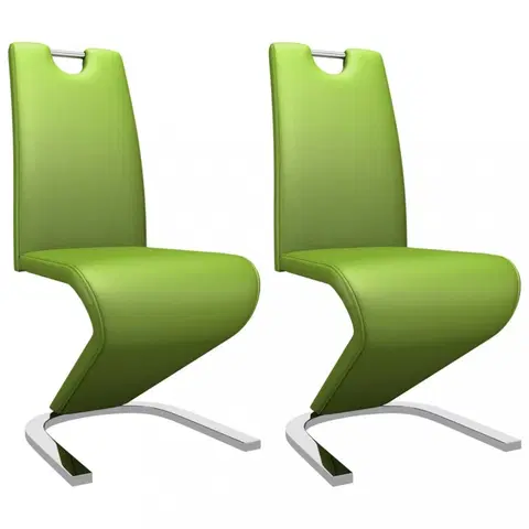 Jedálenské stoličky a kreslá Jedálenská stolička 2 ks umelá koža / chróm Dekorhome Zelená