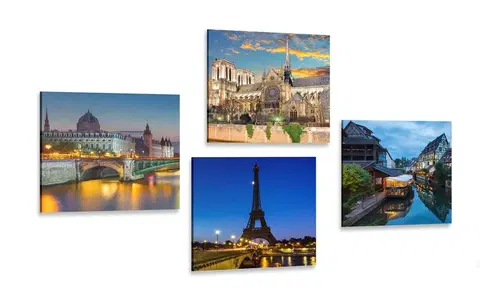 Zostavy obrazov Set obrazov romantický nočný Paríž