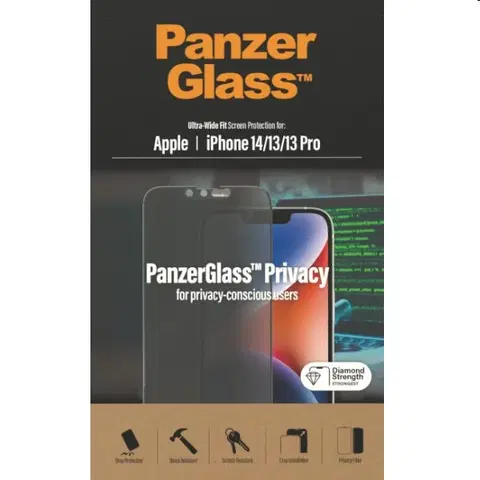 Ochranné fólie pre mobilné telefóny Ochranné sklo PanzerGlass UWF Privacy AB pre Apple iPhone 14, 13 Pro, 13, čierna P2771