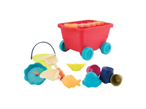 Hračky na záhradu B-TOYS - Vozík s hračkami na piesok červený