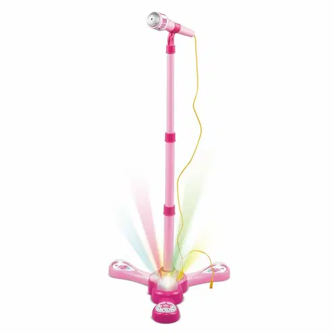 Drevené hračky Teddies Mikrofón karaoke s projektorom, na batérie, ružová