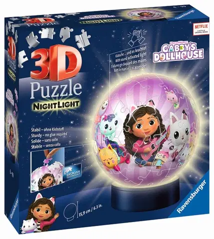 Hračky puzzle RAVENSBURGER - Puzzle-Ball Gabby's Dollhouse 72 dielikov (nočná edícia)