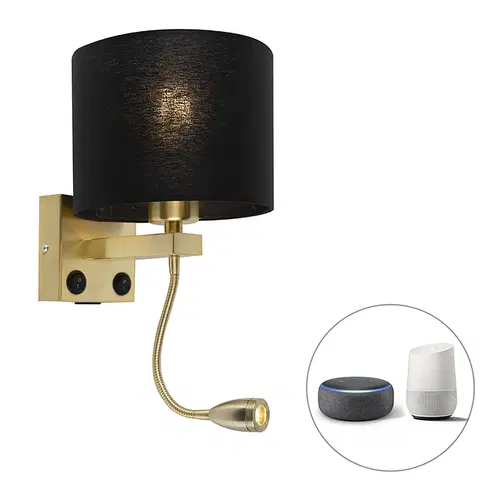 Nastenne lampy Inteligentné nástenné svietidlo zlaté s USB a čiernym tienidlom vrátane WiFi A60 - Brescia