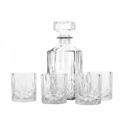 Dekoratívne vázy Kinekus Fľaša na whisky + 4 poháre, sklo