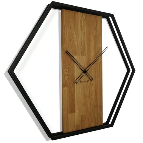 Hodiny Dubové hodiny Loft Hexagon kovové 80cm, z231