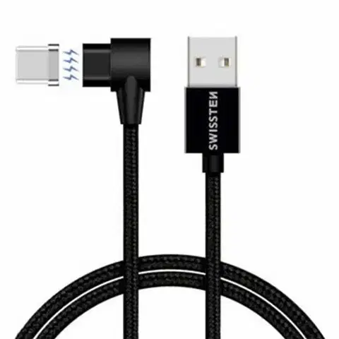Dáta príslušenstvo Magnetický dátový kábel Swissten Arcade textilný s USB-C konektorom a podporou rýchlonabíjania, Black  - OPENBOX (Rozbalený tovar 71528100