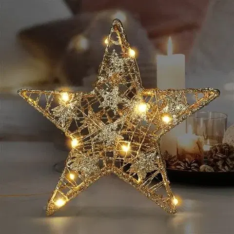 Vianočné dekorácie Solight 1v240 Vianočná LED hviezda Glitter 14 LED, teplá biela, 29 cm