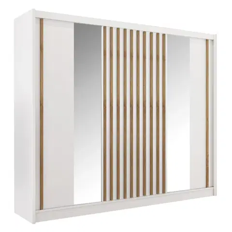 Šatníkové skrine Skriňa s posuvnými dverami, biela/dub craft, 250x215 cm, LADDER