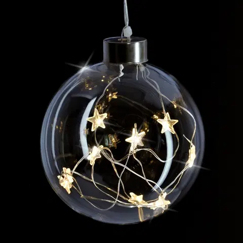 Vianočné dekorácie Solight LED vianočná gula sklenená, 10LED, 2x AA, IP20, 1V204