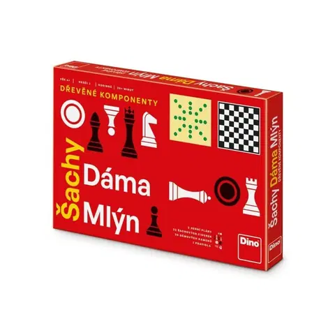 Hračky rodinné spoločenské hry DINO - Šach, dáma, mlyn Rodinná hra