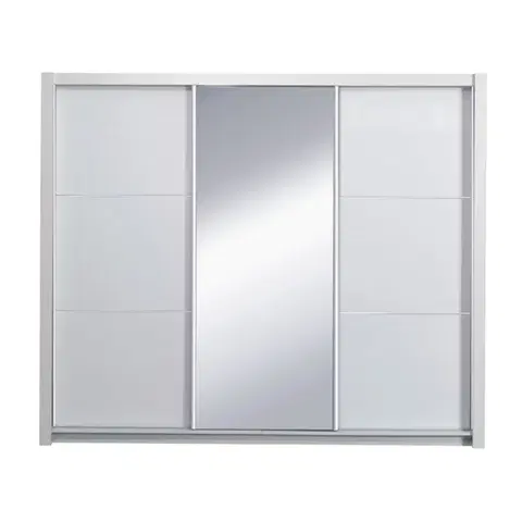 Šatníkové skrine Skriňa s posúvacími dverami, biela/vysoký biely lesk, 208X213,  ASIENA