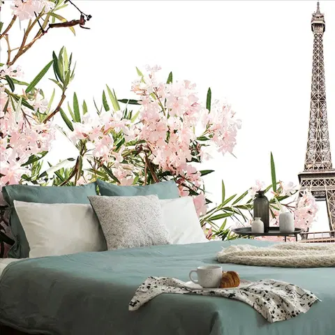 Tapety mestá Fototapeta Eiffelova veža a ružové kvety