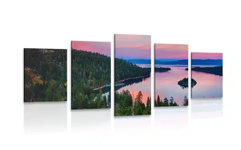 Obrazy prírody a krajiny 5-dielny obraz jazero pri západe slnka