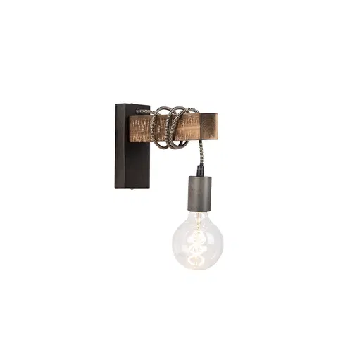 Nastenne lampy Inteligentné priemyselné nástenné svietidlo čierne s drevom vrátane WiFi G95 - Gallow