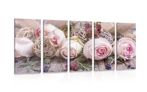 Obrazy kvetov 5-dielny obraz slávnostná kvetinová kompozícia ruží