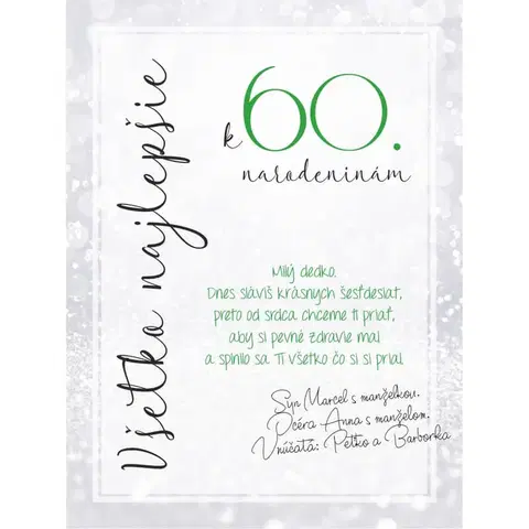 Tabuľky s venovaním (darčeky) Darček k 60 - Osobné blahoželanie k 60 narodeninám - tabuľka