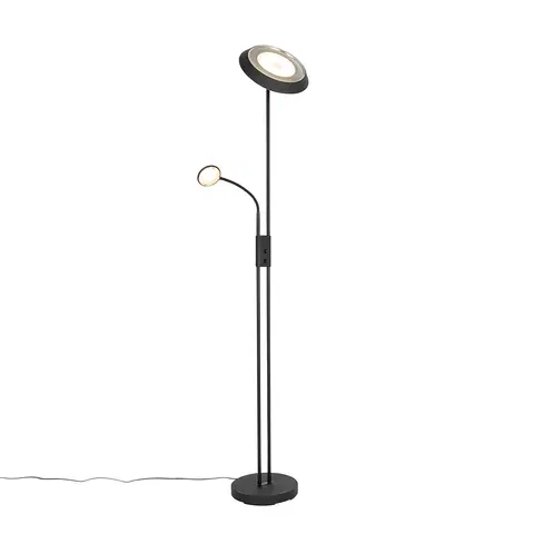 Stojace lampy Stojacia lampa čierna vrátane LED a stmievača s lampou na čítanie - Fez