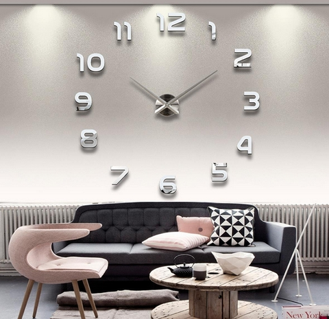 Hodiny 3D Nalepovacie hodiny DIY Clock 1-12, Silver 80-130cm
