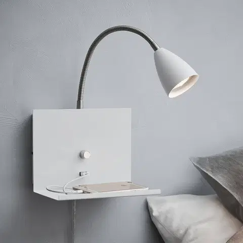Nástenné svietidlá Markslöjd Nástenná lampa Logi s úložnou plochou, biela