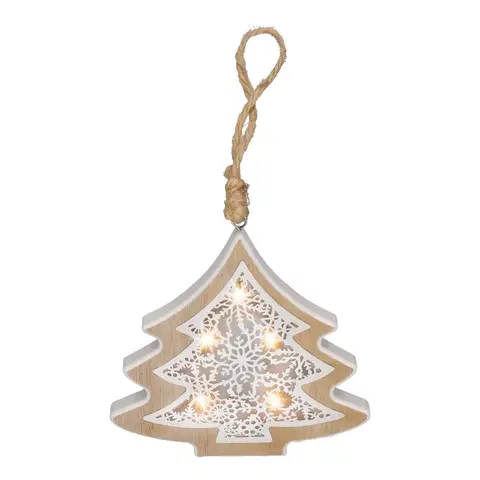 Vianočné dekorácie Solight 1V45-T LED vánoční stromek, dřevěný dekor, 6LED, teplá bílá, 2x AAA