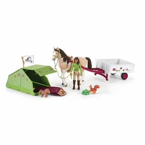 Drevené hračky Schleich 42533 Sarah s koníkom a zvieratkami kempujú, 24,5 x 19 x 6,6 cm 