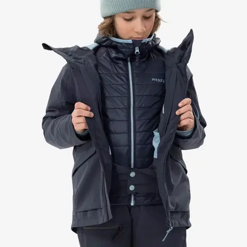 bundy a vesty Veľmi nepremokavá chlapčenská lyžiarska bunda FR 900 3 v 1 tmavomodrá