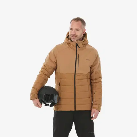 bundy a vesty Pánska hrejivá lyžiarska bunda 100 predĺžená hnedá