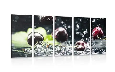 Obrazy jedlá a nápoje 5-dielny obraz zrelé čerešne vo vode
