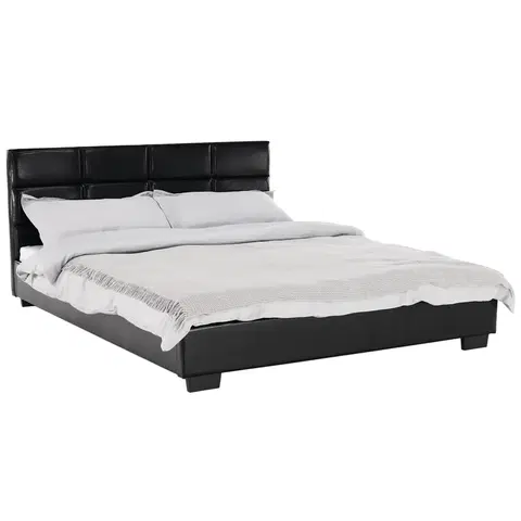 Postele Manželská posteľ s roštom, 160x200, čierna ekokoža, MIKEL