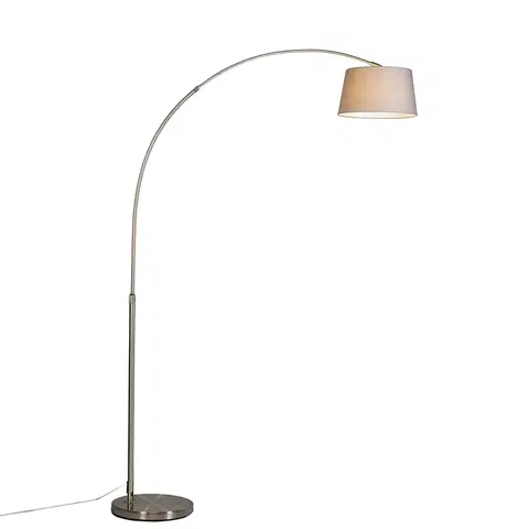 Oblúkové lampy Moderná oceľová oblúková lampa so sivým látkovým tienidlom - Arc Basic