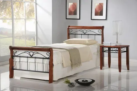 Postele HALMAR Veronica 90 kovová jednolôžková posteľ s roštom čerešňa antická / čierna