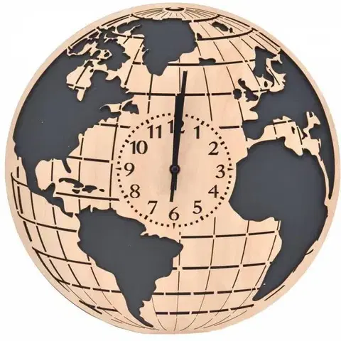 Hodiny Kinekus Nástenné hodiny dizajn SVET, priemer 40cm, breza/antracit