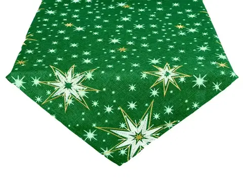 Obrusy obrus Vianočný, Žiarivé hviezdy, zelené 40 x 85 cm