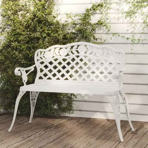 Záhradné lavice Záhradná lavica 108 cm liaty hliník Dekorhome Biela