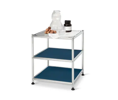 Coffee Tables Kovový odkladací stolík »CN3« so sklenenou plochou, modrý
