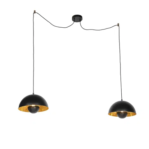 Zavesne lampy Priemyselné závesné žiarovky čierne so zlatým 2-svetlom - Magna Eglip