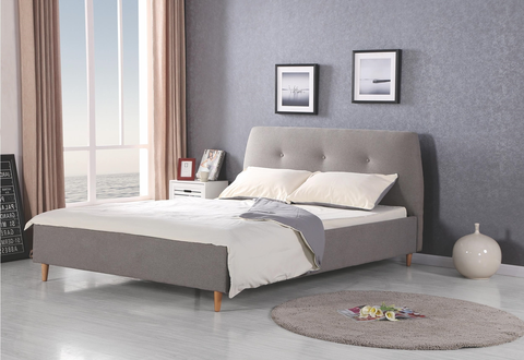 Postele HALMAR Doris 160 čalúnená manželská posteľ s roštom sivá / jelša